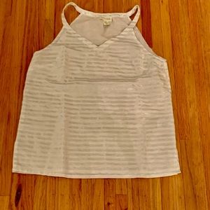 Lucy and Laurel linen shimmer stripe white cotton  tank top